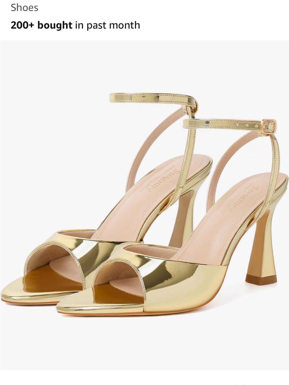 Metallic Gold Ankle-Strap High Heels by